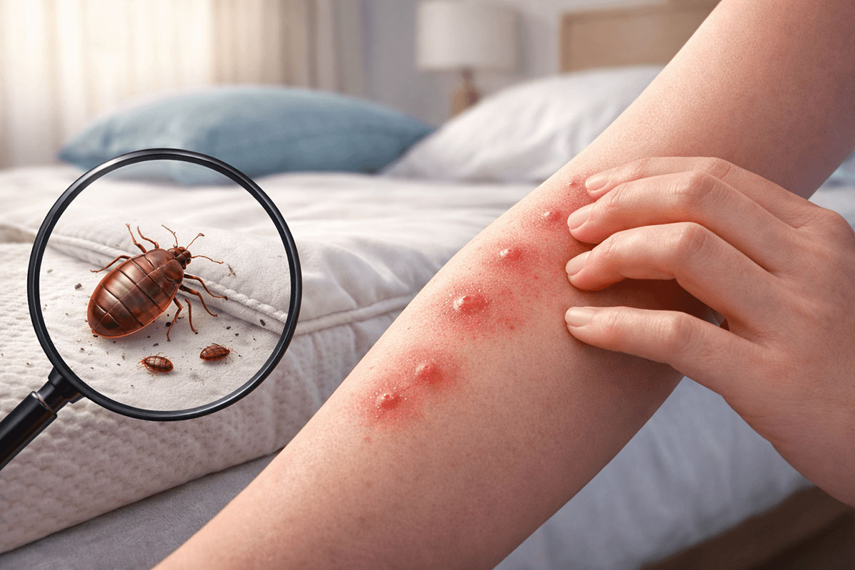 piqures de punaises de lit en ligne sur le bras