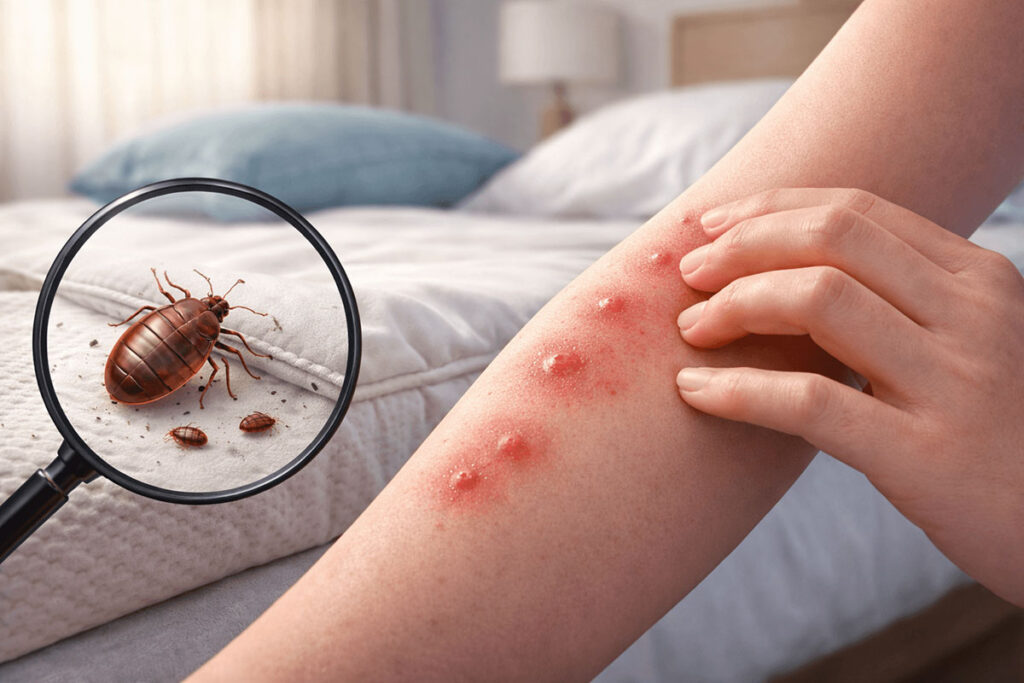piqures de punaises de lit en ligne sur le bras